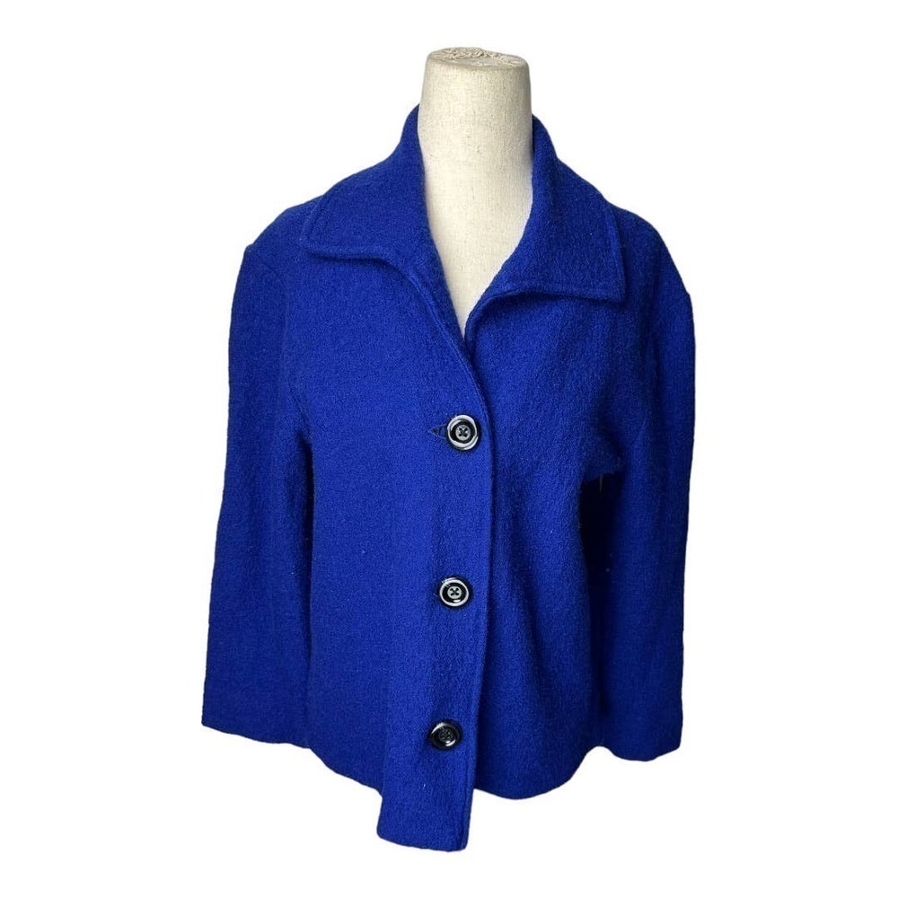 Kasper Wool Button Front Cardigan Blazer in Royal Blue